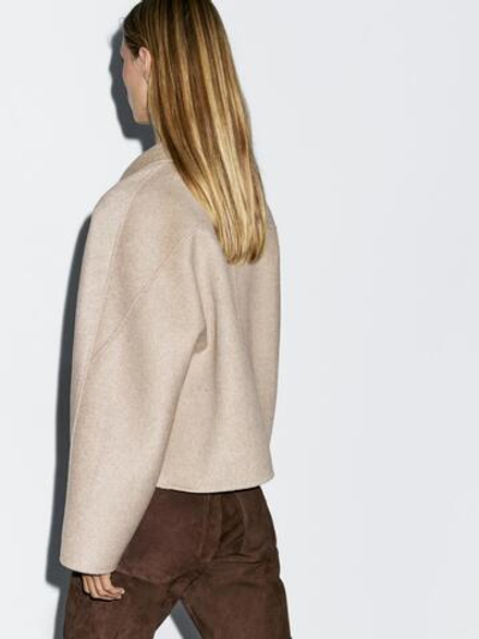Massimo Dutti Укороченная куртка из смесовой шерсти, жемчужно-серый