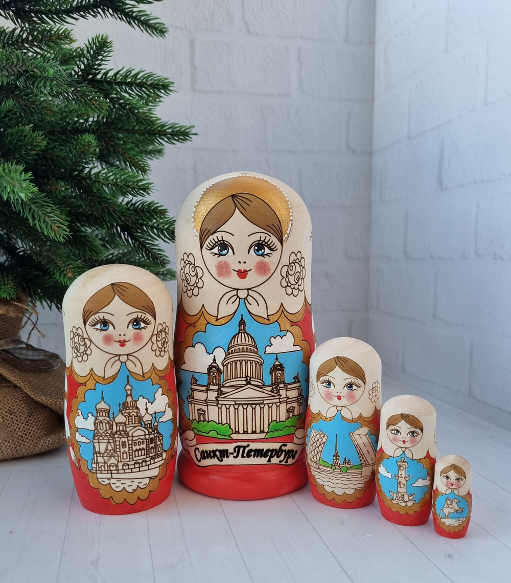 Матрешка Санкт-Петербург жжёнка 5 мест 18см