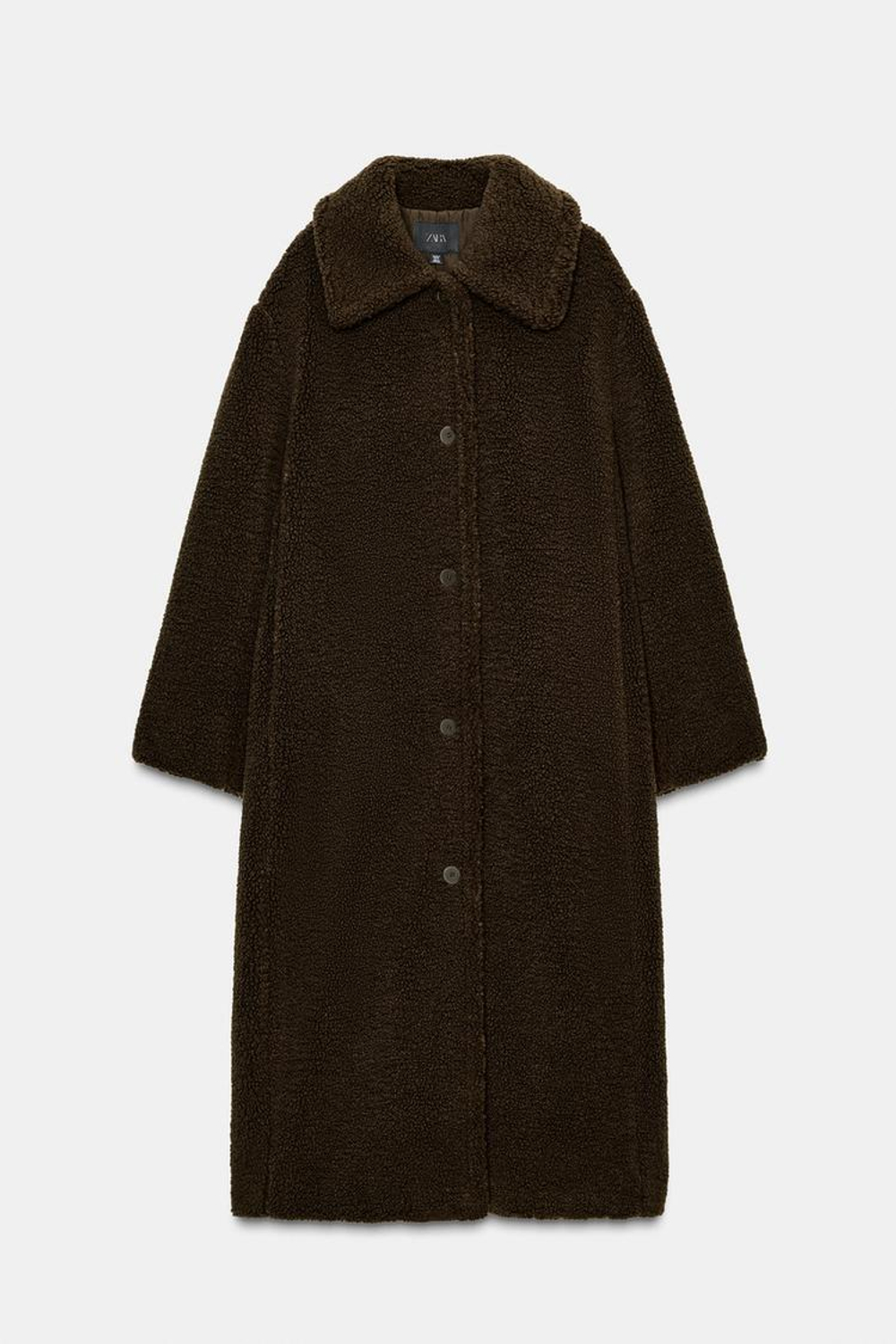 ZARA ШУБА ИЗ ИСКУССТВЕННОЙ ОВЧИНЫ, ТЕМНО-КОРИЧНЕВЫЙ