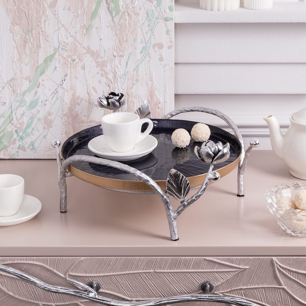 Фруктовница-конфетница Нимфея (поднос) Античное Серебро Синий