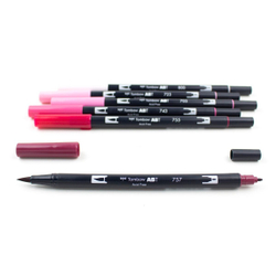 Tombow AB-T Dual Brush 6 Pink Blendable: 703 Pink Rose, 723 Pink, 800 Pale Pink, 757 Port Red, 755 Rubine Red, 743 Hot Pink