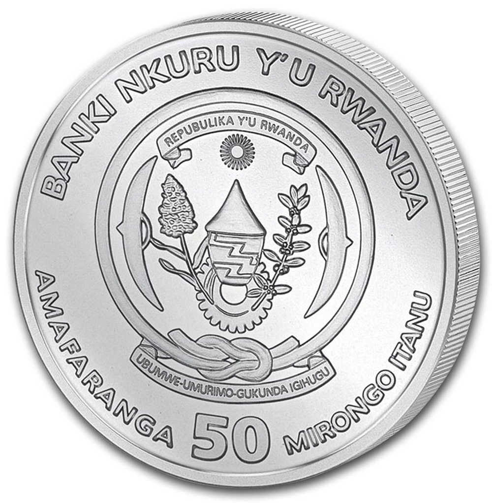 50 франков. Год свиньи. Лунная унция. Руанда. 2019 год