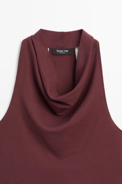 Massimo Dutti Топ из 100% хлопка со сборками, бургунди