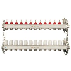 Группа коллекторная ONDO нерж сталь 12 вых. с автомат. воздухоотвод., расход. и термостат. клапанами