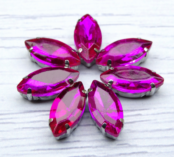 МЦ024НН715 Хрустальные стразы формы "лодочка" в цапах, цвет: малиновый, 7х15 мм, 5 шт.