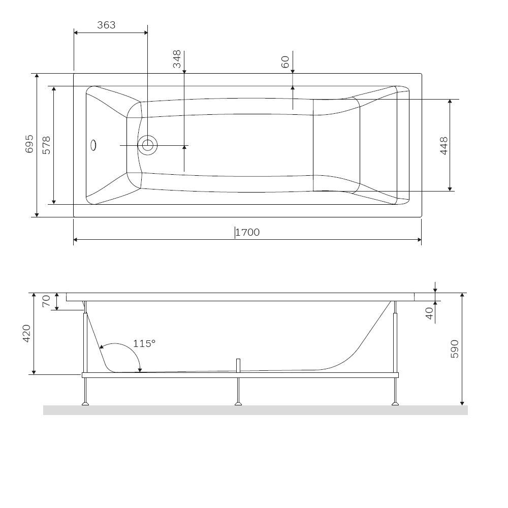 Каркас для ванны 170х70 см AM.PM Gem W93A-170-070W-R Серый