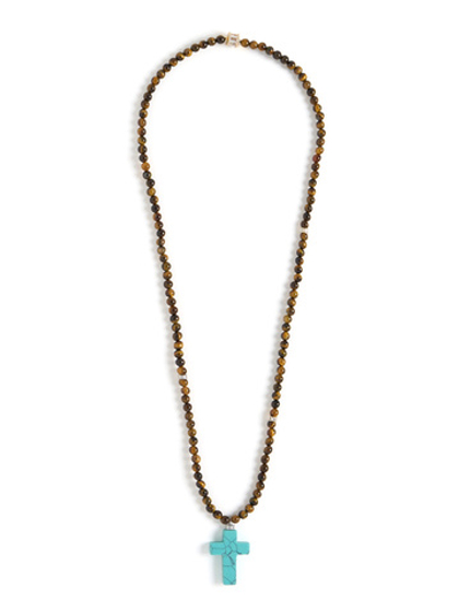 Колье "Stone Cross" из тигрового глаза с турквенитом