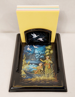 Подставка для блока для записей ручной росписью Палех "Охотники"