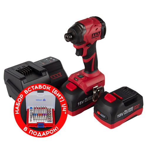 MIGHTY SEVEN (DS-202AP) Аккумуляторный шуруповерт, ударный, 18 В, 4 предмета, кейс, в комплекте набор бит