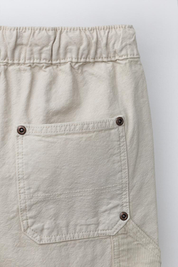 ZARA ШОРТЫ КАРПЕНТЕР С ВЫШИТЫМ ЛОГОТИПОМ, ЭКРЮ