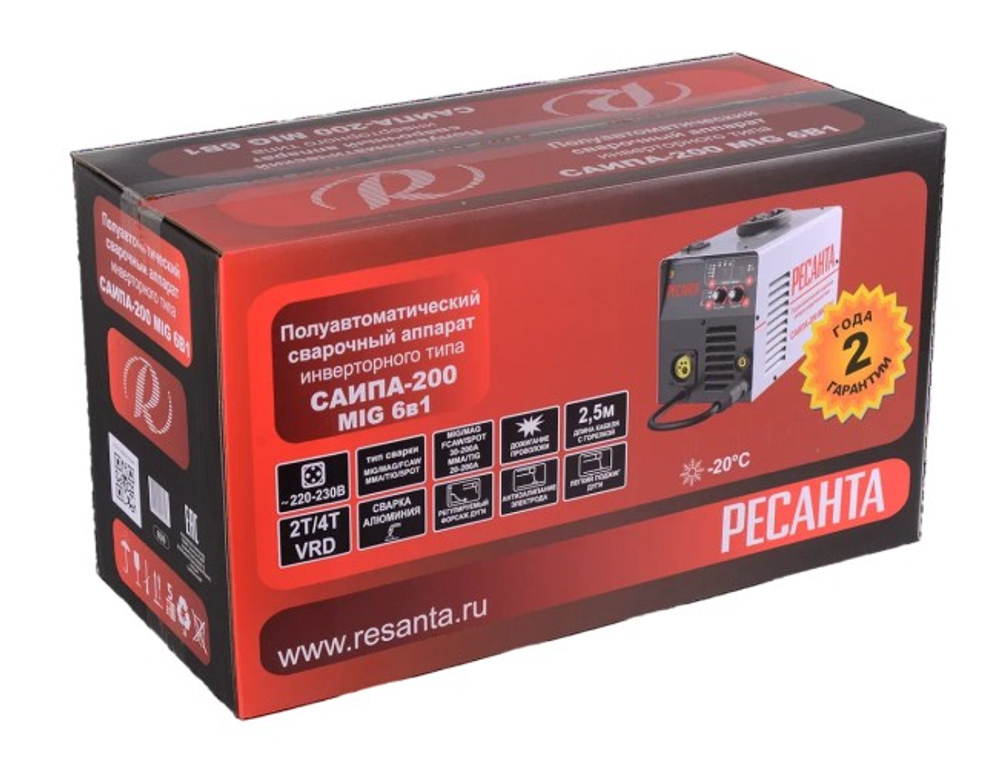 Сварочный аппарат полуавтомат Ресанта САИПА-200 (MIG/MAG, MMA) 6в1  65/9