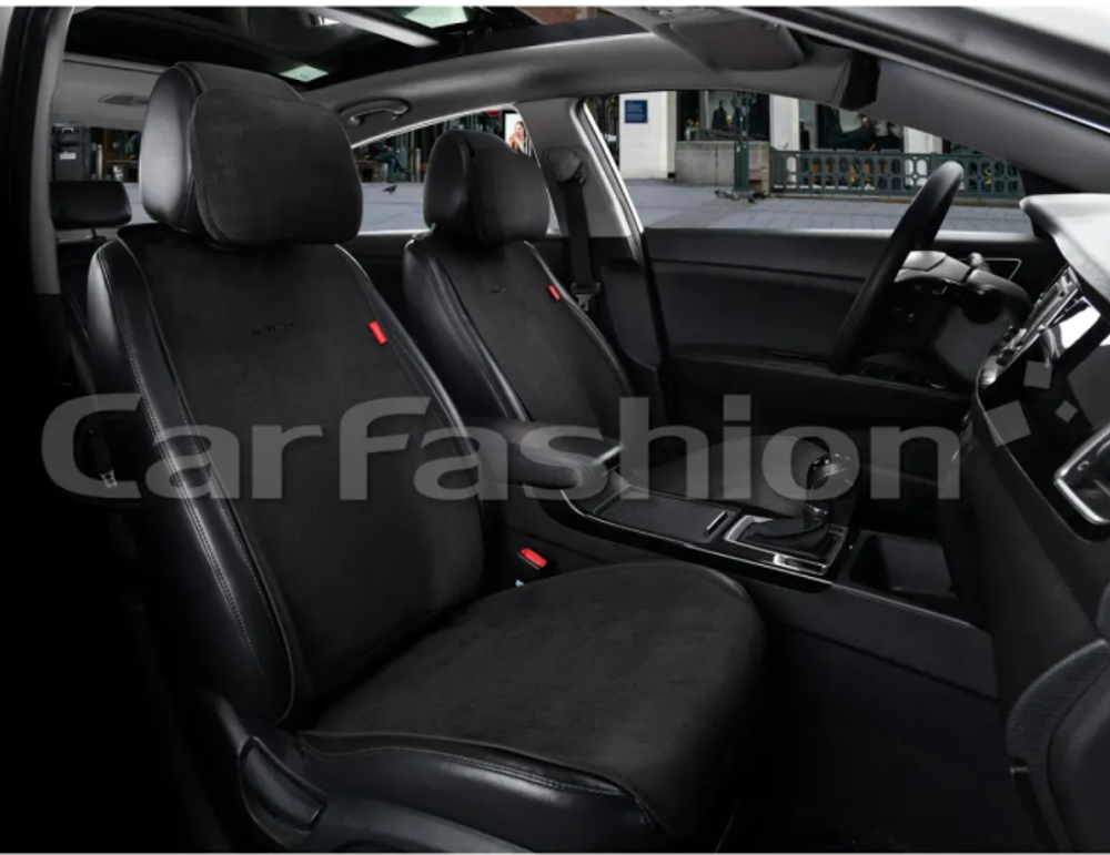 Накидки сидений Перед CarFashion (2шт) -Фронт 2D «PRESTIGE FRONT» 26235 -Эко+замша черный/черный