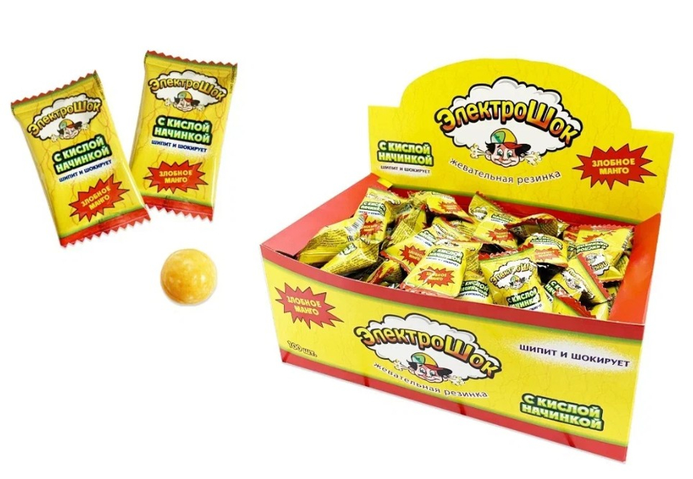 Жевательная резинка с сахаром, с начинкой, с ароматом МАНГО (Электрошок) 100шт