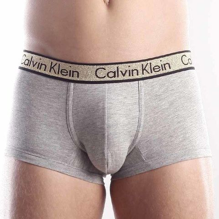 Мужские трусы боксеры серые с золотистой резинкой  (модал) Calvin Klein Trunks One