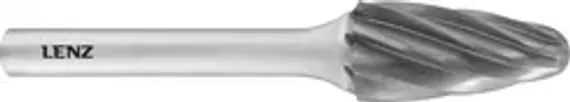 Борфреза твердосплавная LENZ форма H (язычок пламени), 12х32х6х77 мм, насечка №7, без покрытия, арт. LZBH 025 N7
