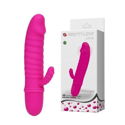 Розовый ребристый мини-вибратор с клиторальным отростком Arnd - 11,5 см. (Цвет: розовый)