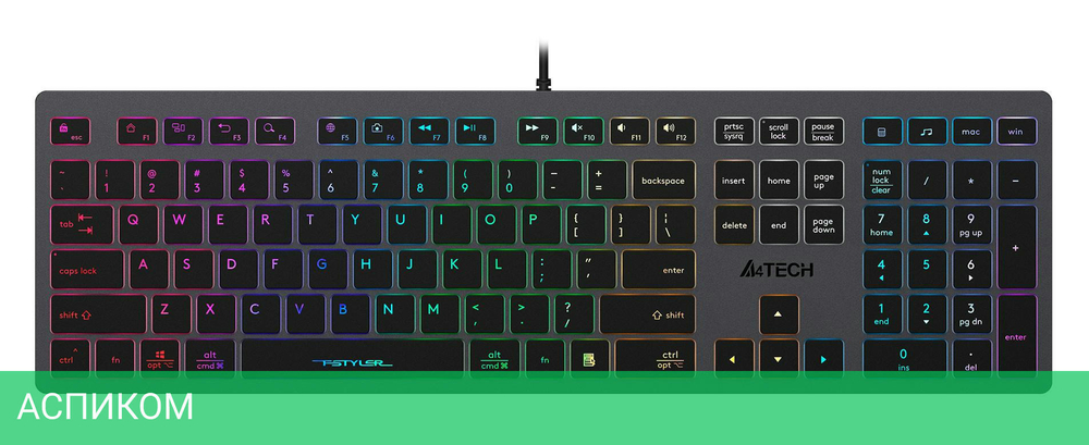 Клавиатура A4Tech Fstyler серый/неоновая подсветка (FX60)