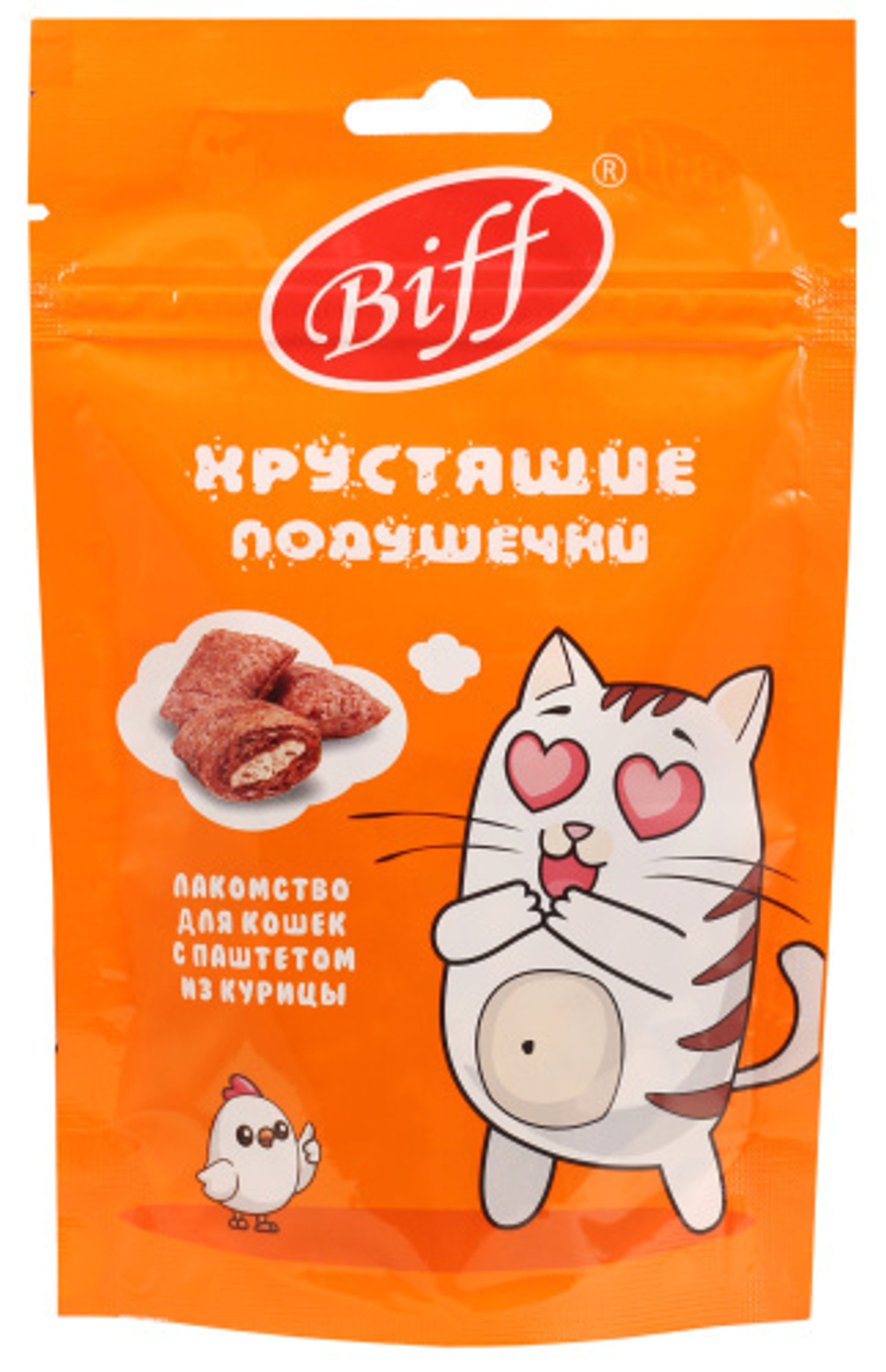 BIFF Лакомство для кошек Хрустящие подушечки с паштетом из курицы, 60 г