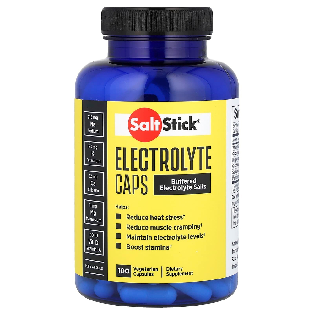 SaltStick, капсулы с электролитами, буферизованные электролитные соли, 100 вегетарианских капсул