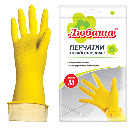 Перчатки МНОГОРАЗОВЫЕ латексные ЛЮБАША "ЭКОНОМ", хлопчатобумажное напыление, размер 7-8, M (средний), желтые, вес 30 г