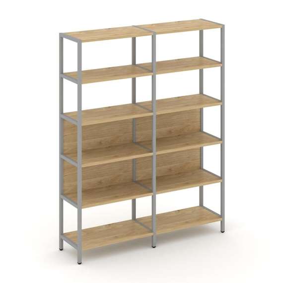 Shelf System Двухсекционный стеллаж пятиярусный SN.STM-521 Тиквуд Светлый/Металл Серый 1590*400*1980