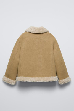 ZARA КУРТКА ИЗ ИСКУССТВЕННОЙ ОВЧИНОЙ, СВЕТЛЫЙ ЖЕЛТО-КОРИЧНЕВЫЙ