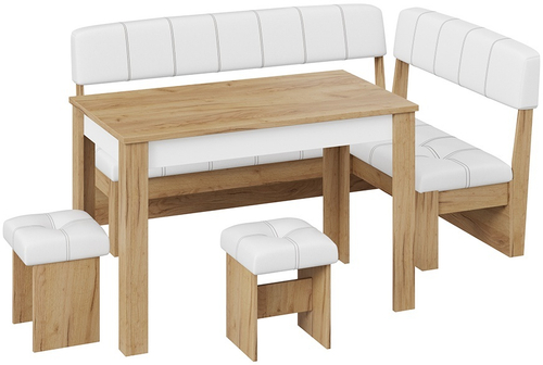 Альфа Кухонный уголок (Дуб крафт золотой/Белый кожзам) ТриЯ