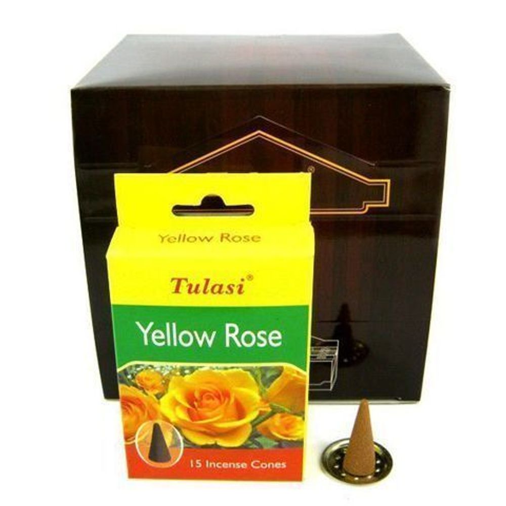 Tulasi Yellow Rose Благовоние-конус Желтая Роза, 15 шт