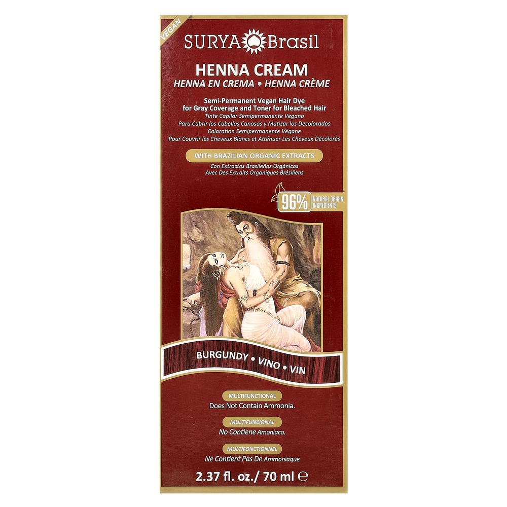Surya Brasil, Крем с хной, Окрашивание & кондиционирование волос, Бургунди, 2.37унции (70 мл)
