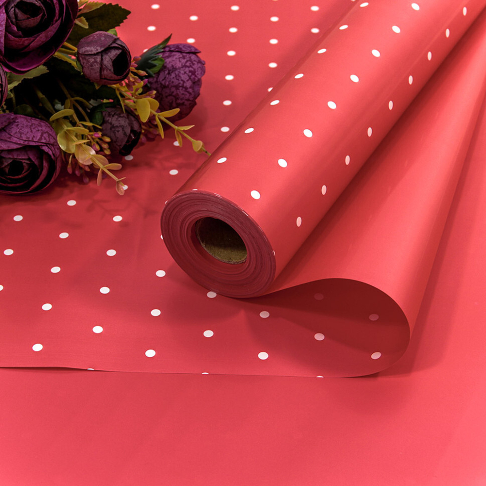 Пленка В рулоне 10 м х 58 см "Мелкий горошек" (Красный)
