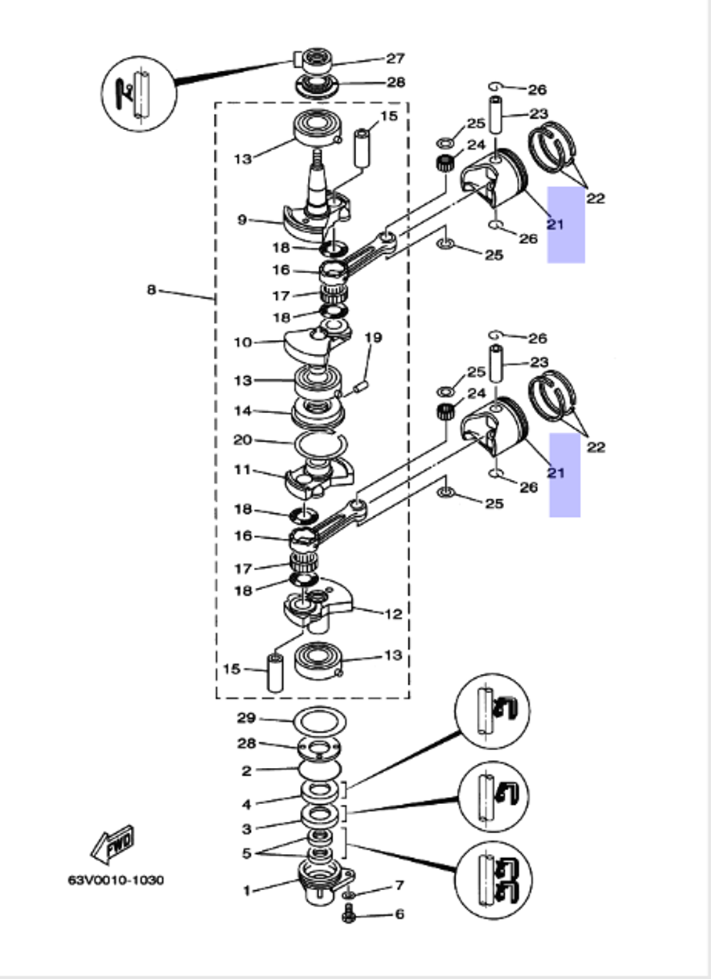 Поршень STD Yamaha 9.9/15лс (оригинальный арт. 6E7116310097)