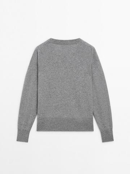 Massimo Dutti Свитер из 100% кашемира с V-образным вырезом, серый