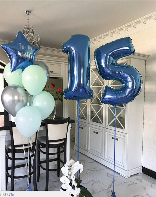 Букет шаров Синих и Мятных на 15 лет