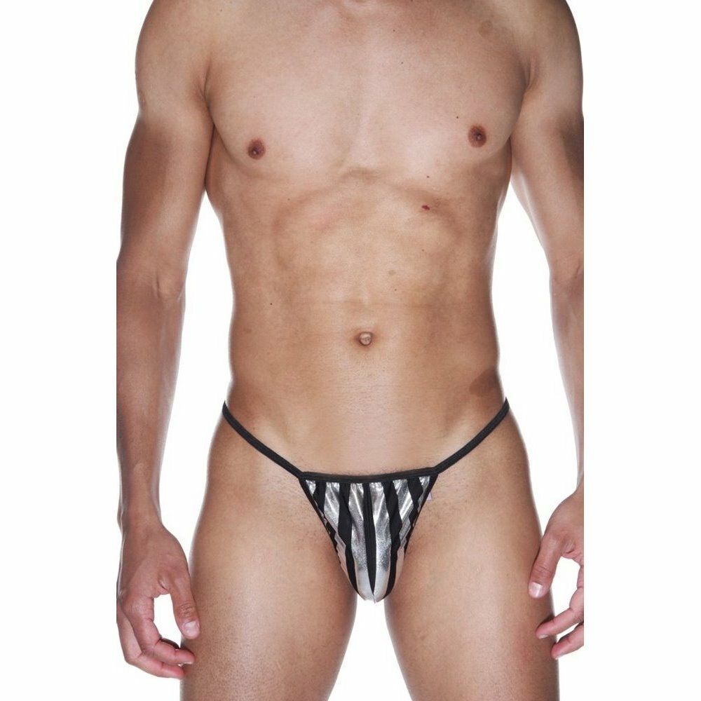 Мужские трусы стринги черные в серебристую полоску La Blinque LB15525