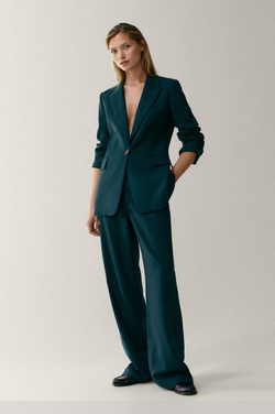 Костюмная однотонная шерсть с мохером с выраженной диагональю (Balenciaga, 70%шерсть/30%мохер, Еловый изумруд, 150, 382 гр/м2)
