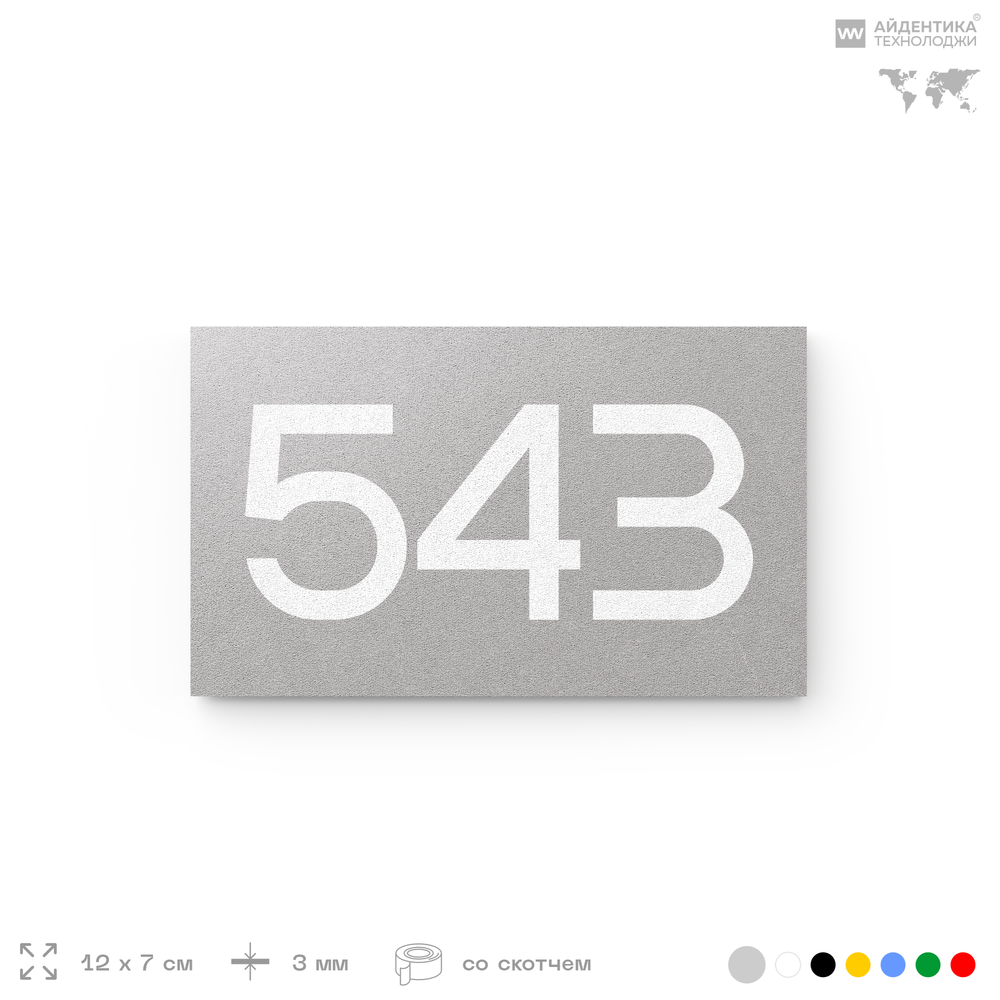 Номер на дверь 543, табличка на дверь для офиса, квартиры, кабинета, аудитории, склада, серая 120х70 мм, Айдентика Технолоджи