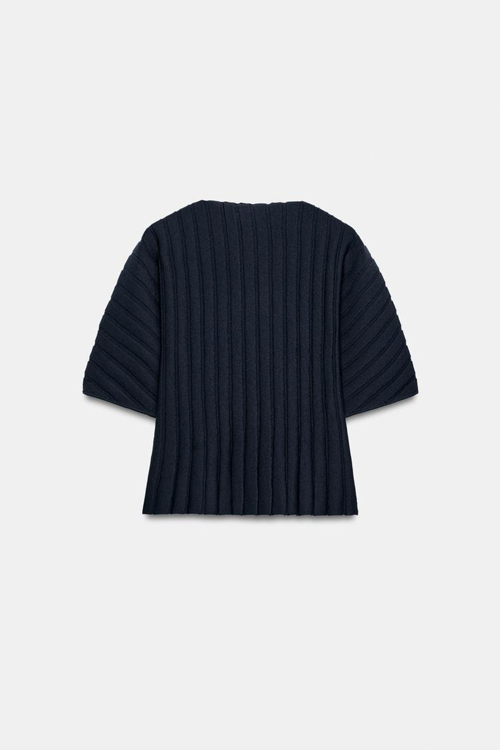 ZARA ТОП В РУБЧИК С ОБЪЕМНЫМИ РУКАВАМИ, МОРСКОЙ СИНИЙ