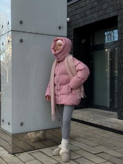 Пуховик Рокет миди розовый в полоску