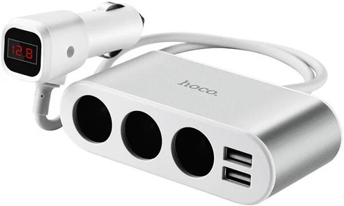 Разветвитель прикуривателя 3 гнезда+ 2 USB, 3.1A LED дисплей (HOCO.)