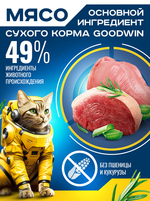 Goodwin корм сухой для стерилизованных кошек профилактика МКБ индейка, утка