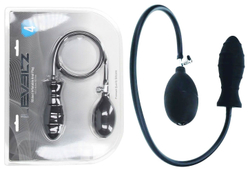 Черная анальная втулка с функцией расширения Ribbed Inflatable Silicone Anal Plug