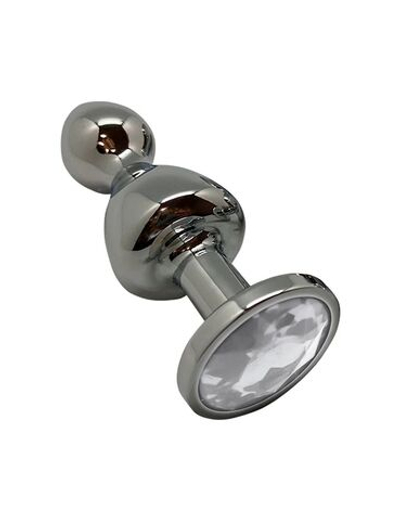 Серебристая анальная втулка Wooomy Lollypop L с прозрачным кристаллом - 10,5 см. (Цвет: серебристый)