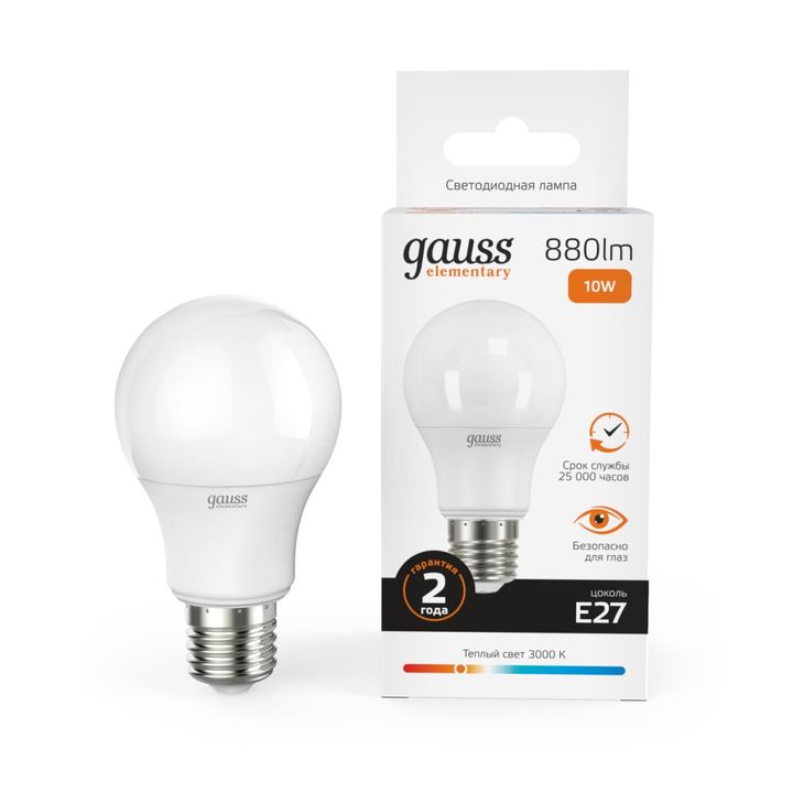 Лампа светодиодная Gauss E27 10W 3000K матовая 23210