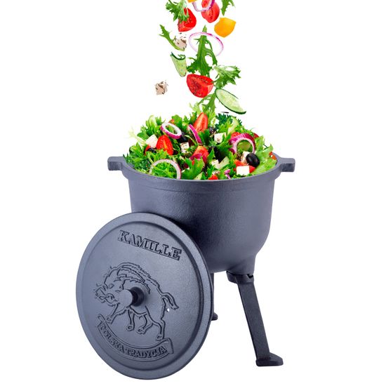 Котелок чугунный 4 л. на ножках с крышкой и креплениями Kamille KM-4800V