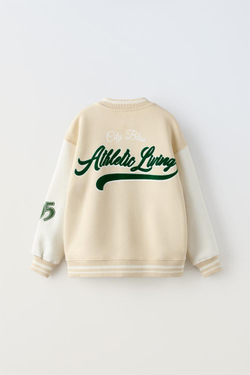 ZARA БОМБЕР В СТИЛЕ ПРЕППИ NEW YORK, ПЕСОЧНЫЙ