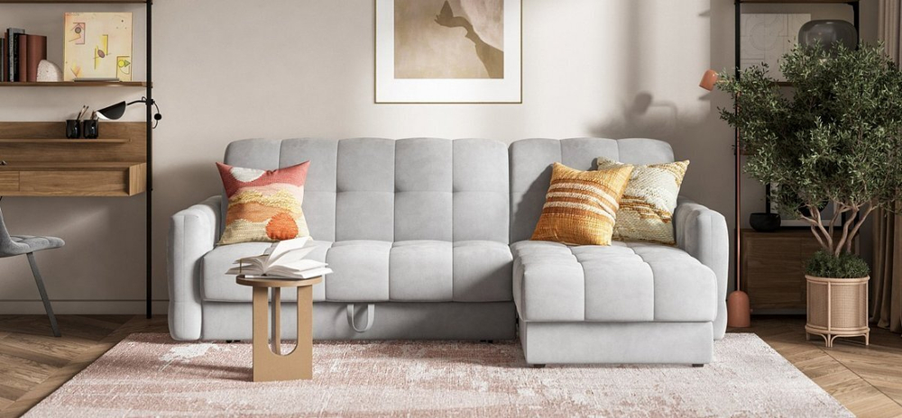 Угловой диван Босс Слип 160 Велюр Монолит сталь