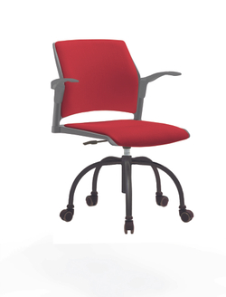 Кресло Rewind каркас черный, пластик серый, база паук краска черная, с открытыми подлокотниками, сиденье и спинка красные