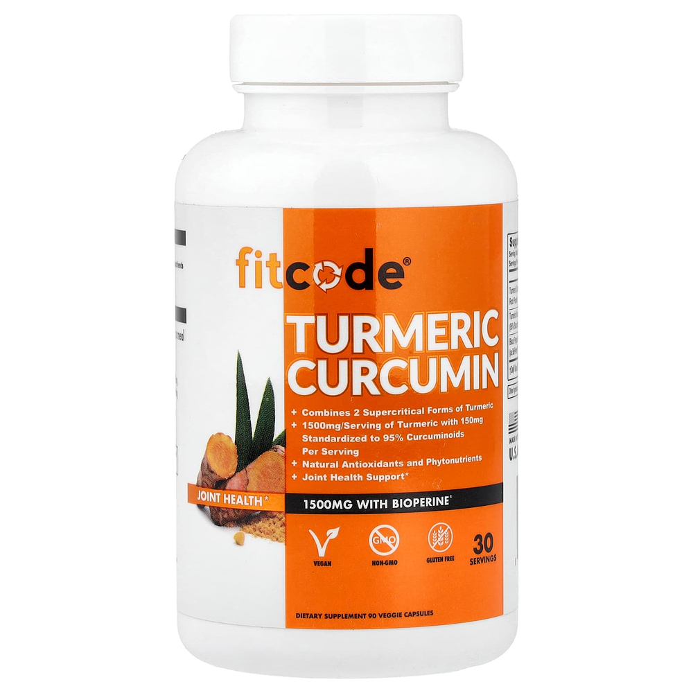 fitcode, куркумин из куркумы, 90 растительных капсул