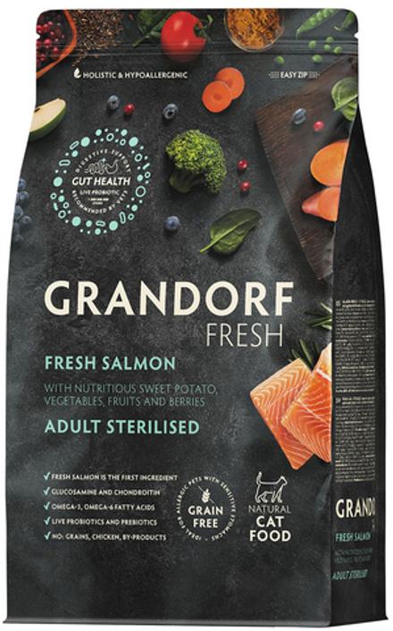 Grandorf Fresh 400гр Holistic Sretilised Salmon&Sweet Potato Сухой корм для стерилизованных кошек, свежее мясо лосося с бататом