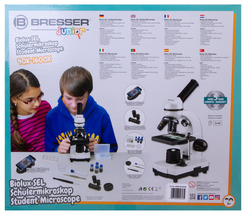 Микроскоп Bresser Junior Biolux SEL 40–1600x, белый, в кейсе